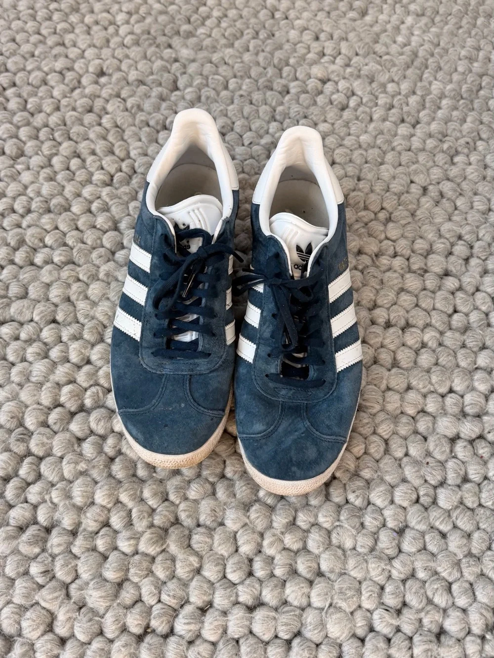 adidas Men’s Navy Suede Sneakers with White Stripes
